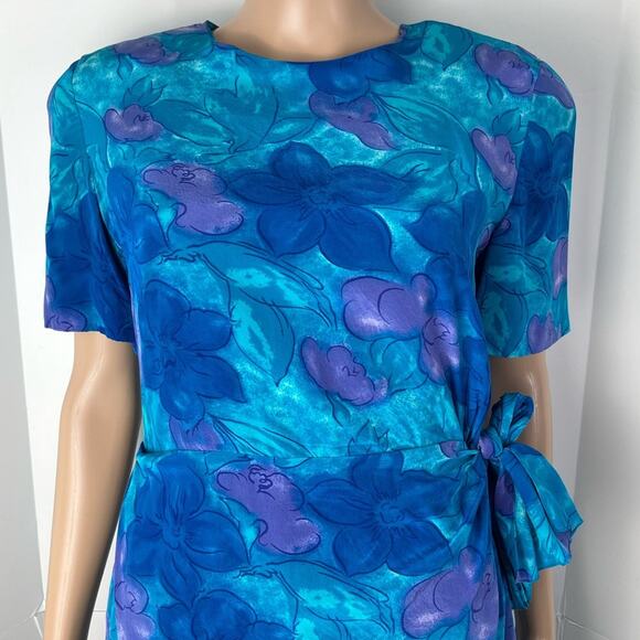 Vintage Spenser Jeremy Floral Print Silk Mini Faux Wrap Cocktail Dress - Picture 5 of 15